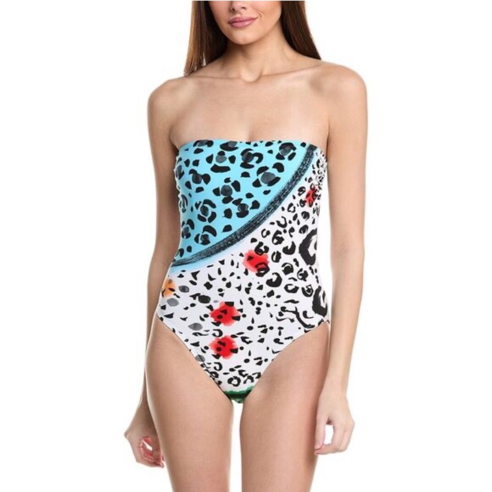 Norma Kamali Animal Patch Strapless One Piece